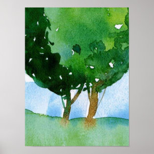 watercolor of tree landscape poster