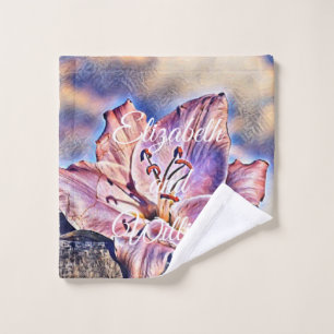 Watercolor of Tropical Purple Flower on a Log  Wash Cloth