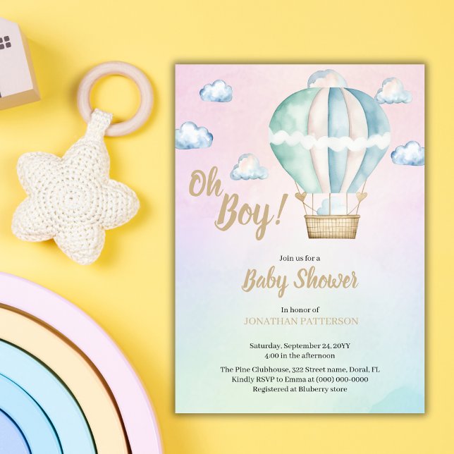 Watercolor Oh Boy Clouds Baby Shower Invitation (Creator Uploaded)
