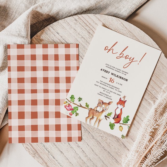 Watercolor Oh Boy Woodland Baby Shower Invitation (Creator Uploaded)