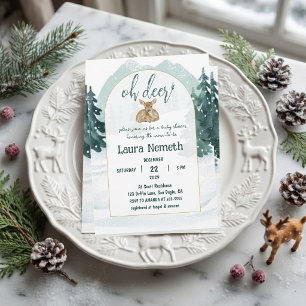 Watercolor Oh Deer Winter Wonderland Baby Shower Invitation