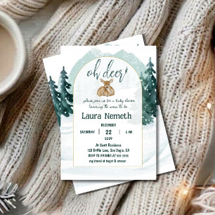 Watercolor Oh Deer Winter Wonderland Baby Shower Invitation