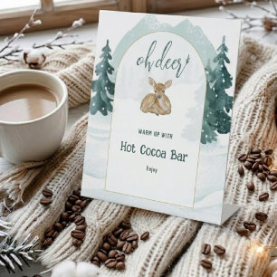 Watercolor Oh Deer Winter Wonderland Hot Cocoa Bar Pedestal Sign