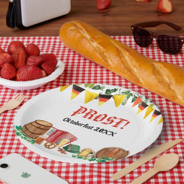 Watercolor Oktoberfest German Party Paper Plate (Picnic)