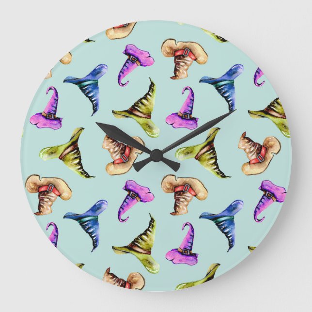 Watercolor old hats: blue background. large clock (Front)