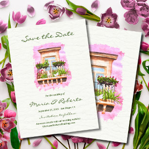 Watercolor Old Town Balcony Mexican Save the Date Invitation