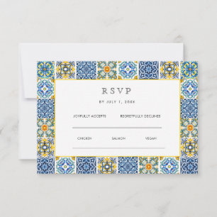 Watercolor Olive Blue tile Mediterranean Wedding
