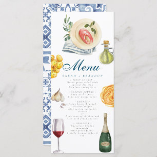 Watercolor Olive Blue tile Mediterranean Wine Menu