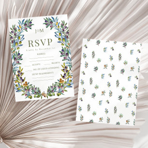 Watercolor olive branch boho wedding RSVP card