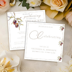 Watercolor Olive Branch Celebration of Life  Invitation