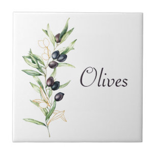 Watercolor Olive Branch Ceramic Tile