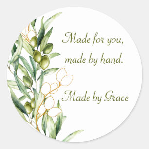 Watercolor Olive Branch Classic Round Sticker