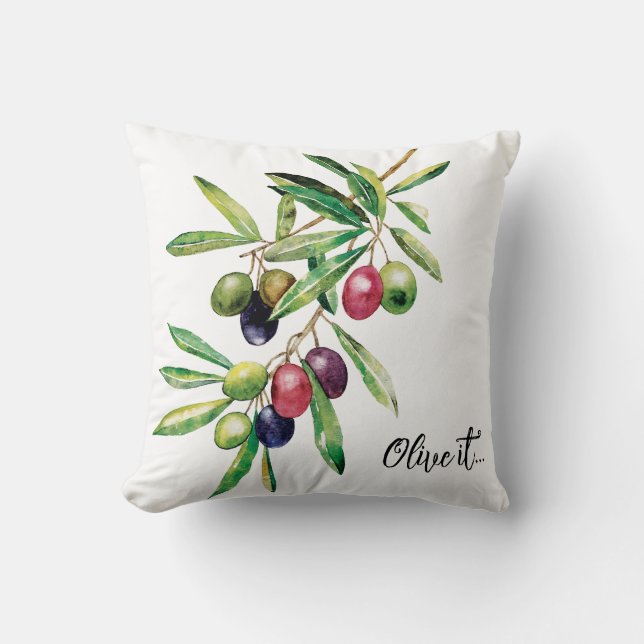 Watercolor Olive Branch Cushion (Front)