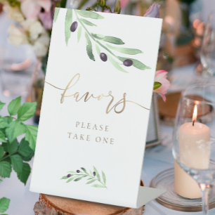 watercolor olive branch favours pedestal sign