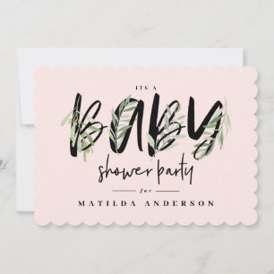 Watercolor olive branch foliage baby shower party announcement