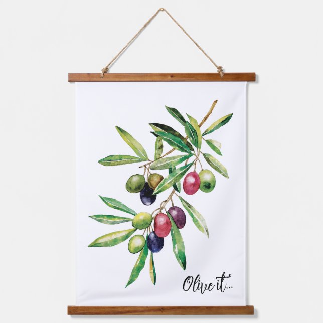 Watercolor Olive Branch Hanging Tapestry (Front)