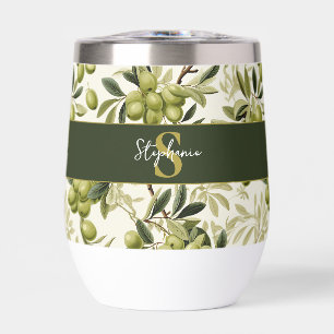 Watercolor Olive Branch Pattern Monogram Name