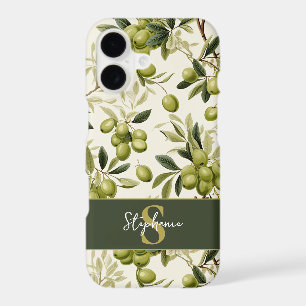 Watercolor Olive Branch Pattern Monogram Name