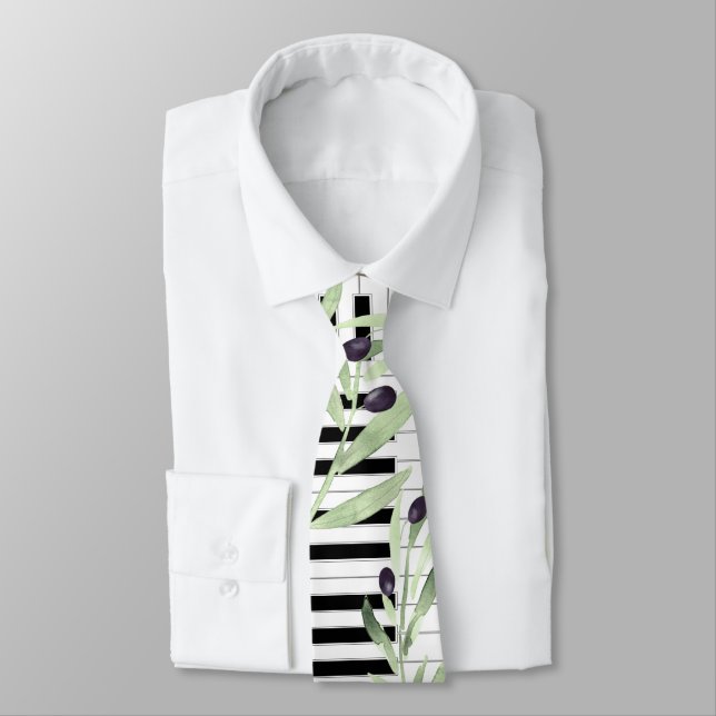 watercolor olive branch piano neck tie (Tied)