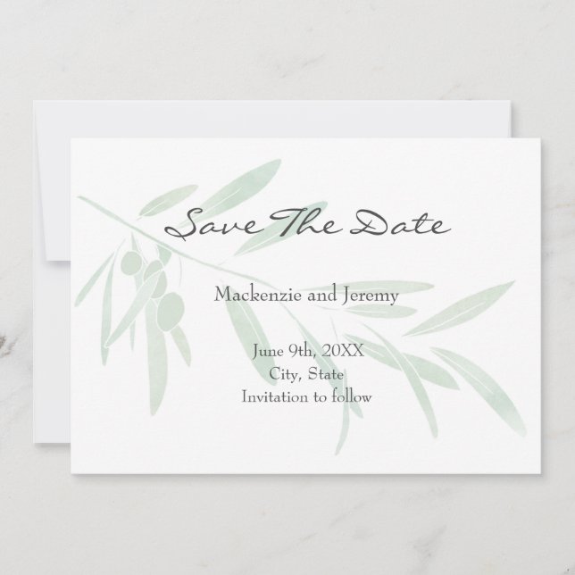  Watercolor Olive Branch Save The Date (Front)