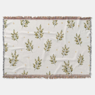 Watercolor Olive Branch Throw Blanket | Mediterran