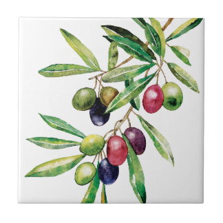 Watercolor Olive Branch Tile