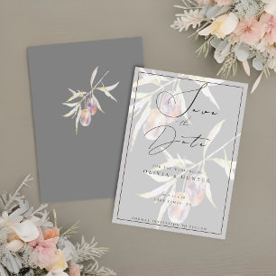 Watercolor Olive Branch Wedding Save the Date Card