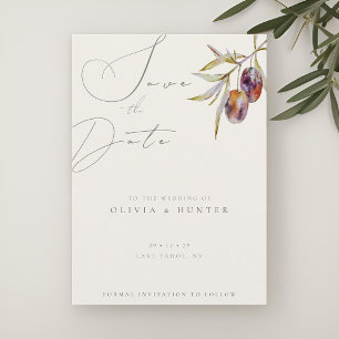 Watercolor Olive Branch Wedding Save the Date Card