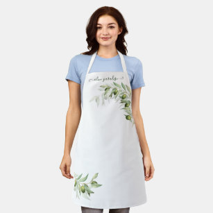 Watercolor Olive Branches All-Over Print Apron