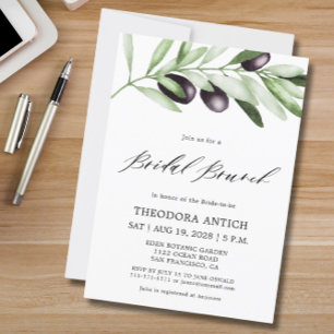 Watercolor Olive Branches Bridal Brunch Invitation