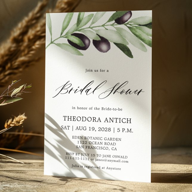 Watercolor Olive Branches Bridal Shower  Invitation (Creator Uploaded)