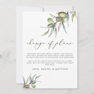 Watercolor Olive Branches Change of Plans Wedding Announcement