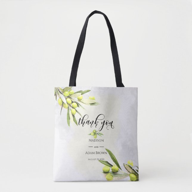 Watercolor Olive Branches Wedding Thank You Tote Bag (Front)