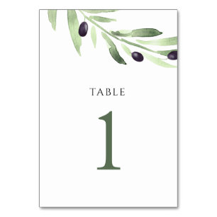 watercolor olive greenery Table Number 1