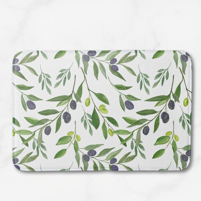 Watercolor Olive Pattern Bath Mat (Creator Uploaded)