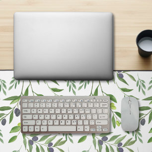 Watercolor Olive Pattern Desk Mat