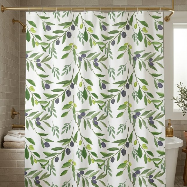 Watercolor Olive Pattern Shower Curtain (Creator Uploaded)