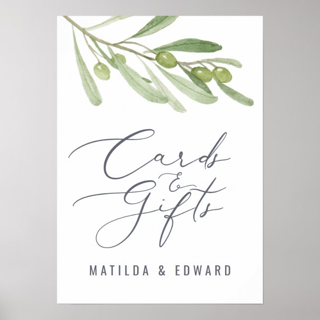 Watercolor olive wedding cards & gifts budget poster (Front)