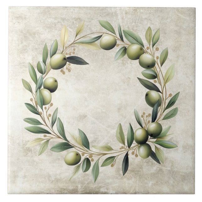 Watercolor Olive Wreath Faux Texture  Tile (Front)