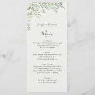 Watercolor Olives and Olive Branches Wedding Menu
