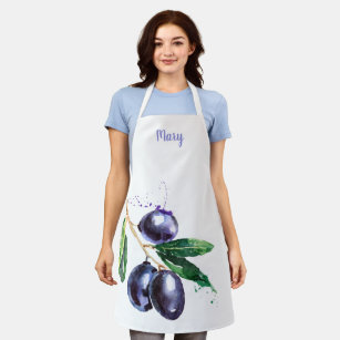 Watercolor Olives Customisable Apron