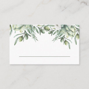 Watercolor olives. Elegant floral italian wedding Place Card