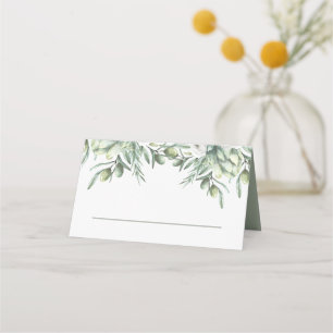 Watercolor olives. Elegant garden italian wedding Place Card