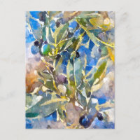 Watercolor olives on the olive branch. painted. ar