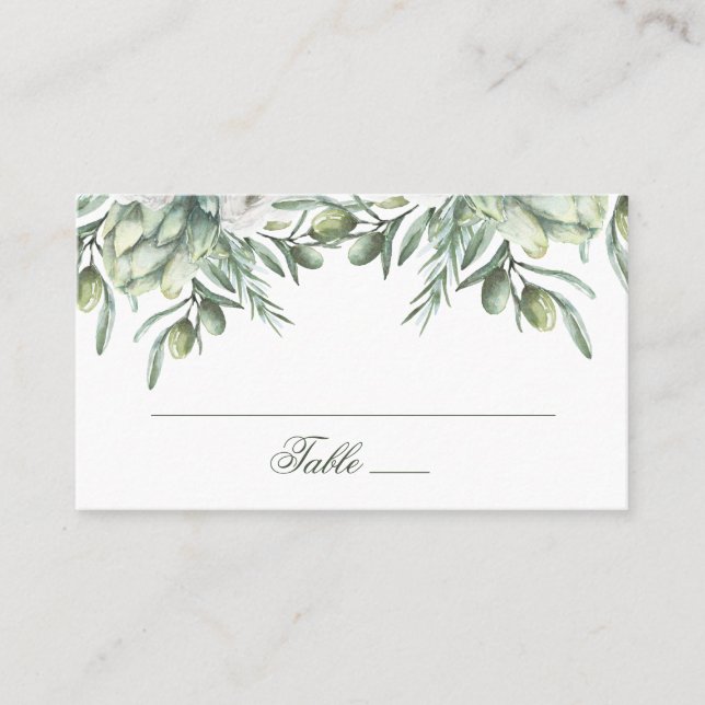 Watercolor olives. Summer floral italian wedding Place Card (Front)