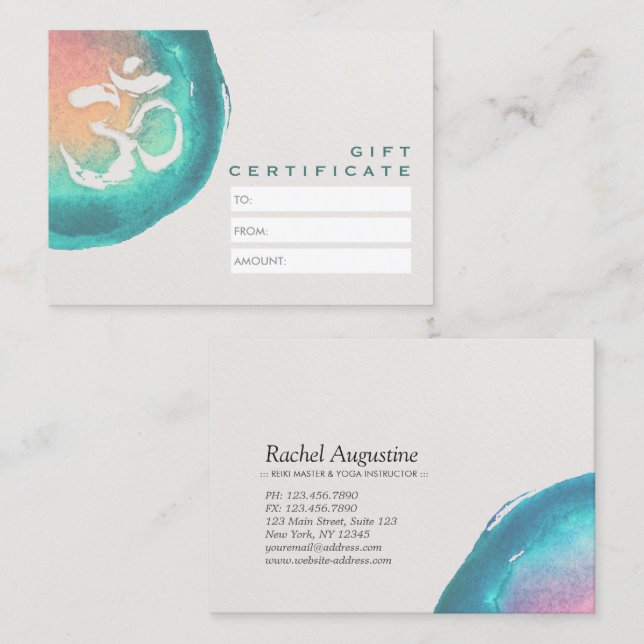 Watercolor OM Symbol YOGA Studio Gift Certificate (Front/Back)