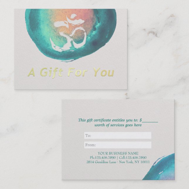 Watercolor OM YOGA Instructor Gift Certificate (Front/Back)