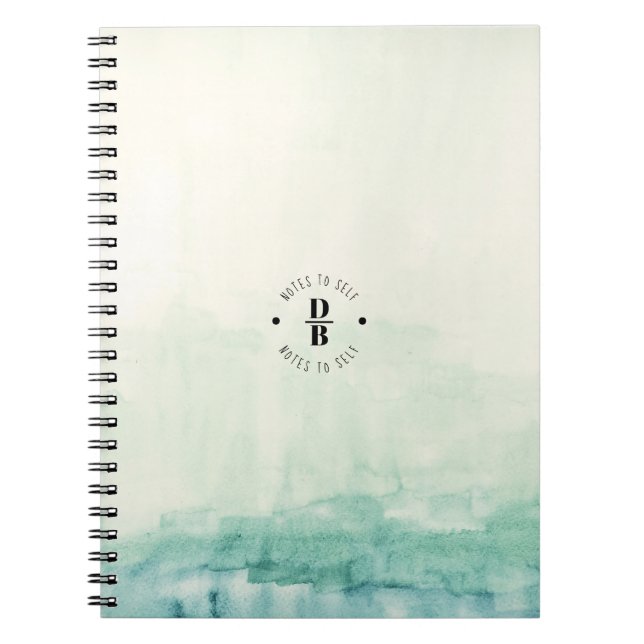 Watercolor Ombre Blue Monogram Notes to Self Notebook (Front)