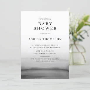Watercolor Ombre Dark Grey Modern Baby Shower Invitation