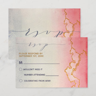 Watercolor Ombre Gold Marble   RSVP Invitation